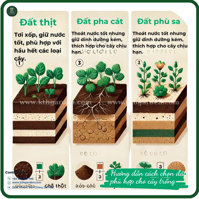 Đặc điểm của các loại đất trồng phổ biến - Đất thịt, đất pha cát, đất phù sa với đặc tính tơi xốp, thoát nước, giữ dinh dưỡng tốt - KTH Garden